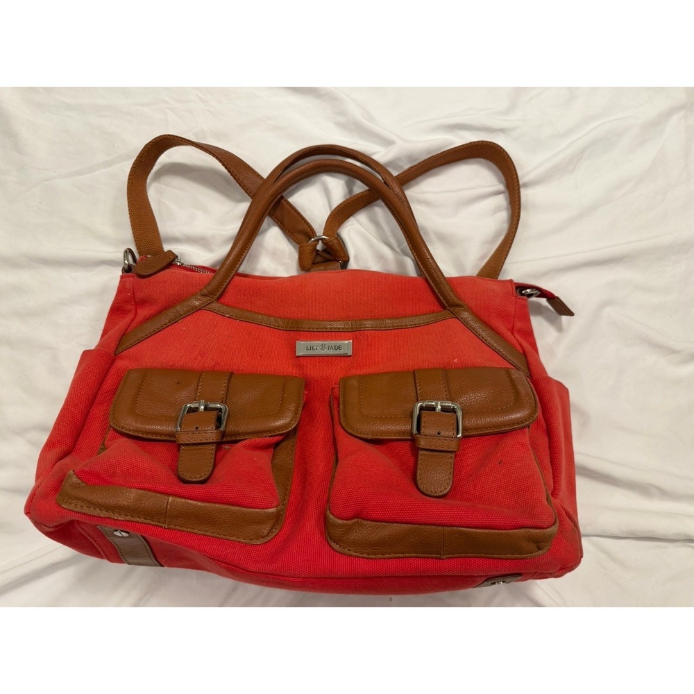 Lily Jade Tote Diaper Bag Red Madeline Leather Canvas Organizer Convertible